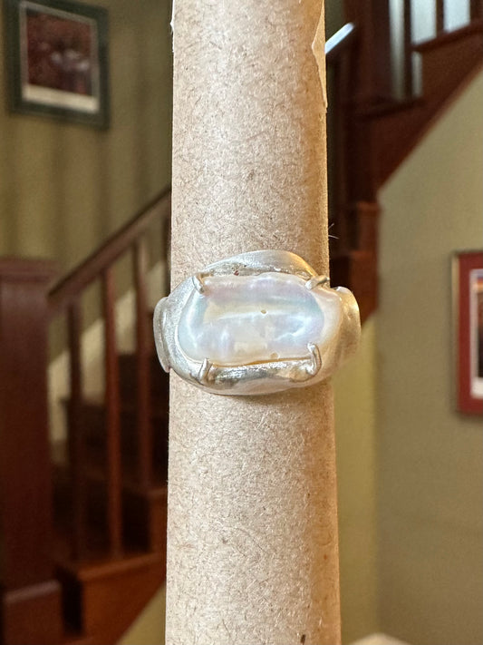 Fine Silver Cloud with Baroque Pearl Ring (top ring)