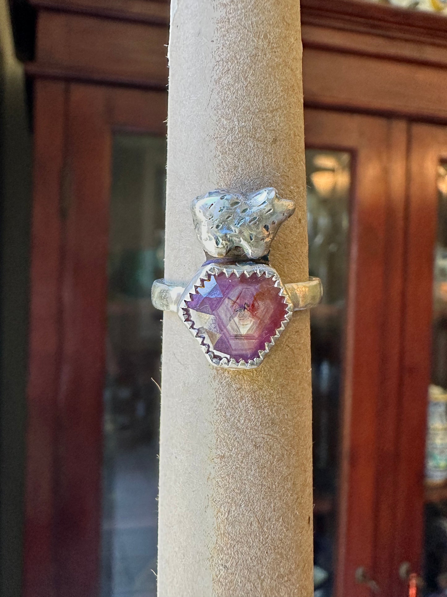 Bear and Ruby Fine Silver Ring