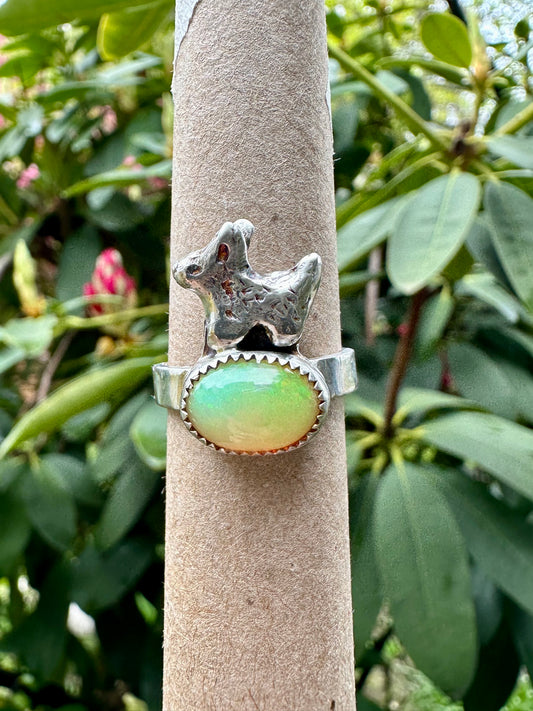 Coyote and Opal Fine Silver Ring