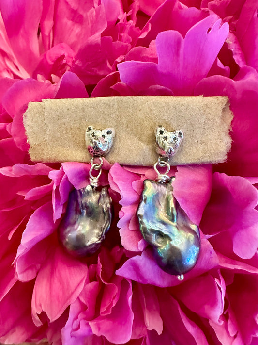 Bear and Baroque Pearl Earrings