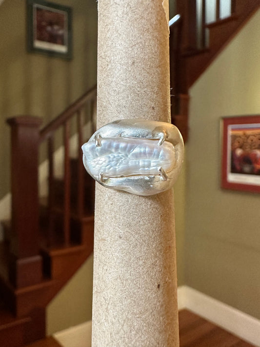 Fine Silver Cloud with Baroque Pearl Ring (bottom ring)