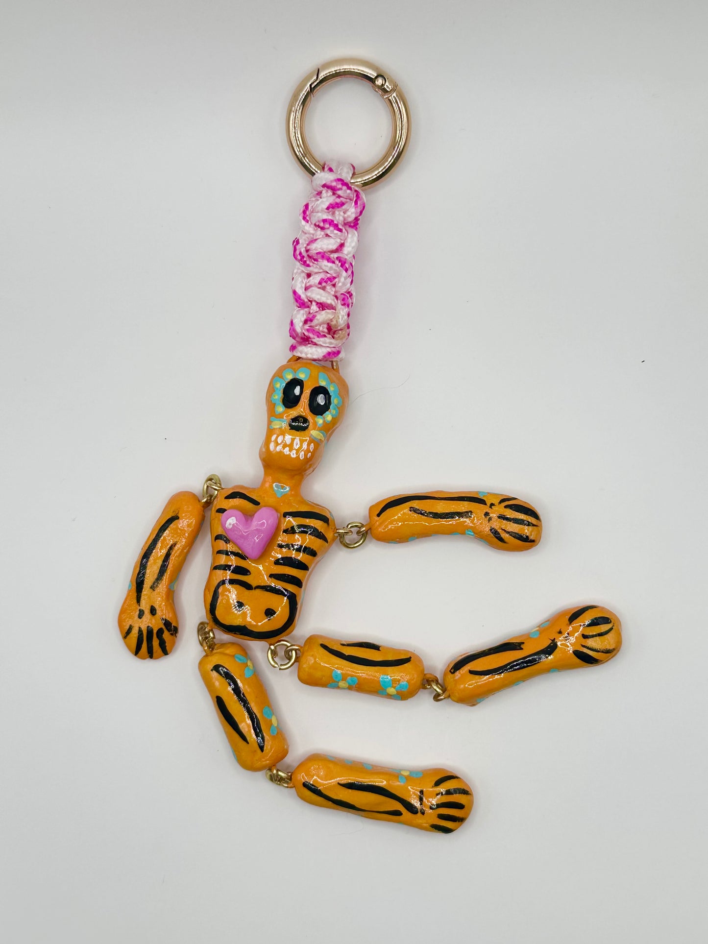 Skeleton Charms - Orange with Pink Heart