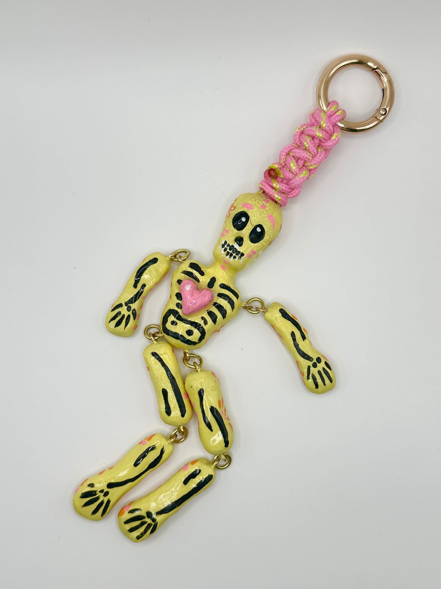 Skeleton Charms - Yellow with Pink Heart