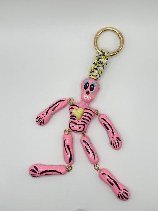 Skeleton Charms - Hot Pink with Yellow Heart