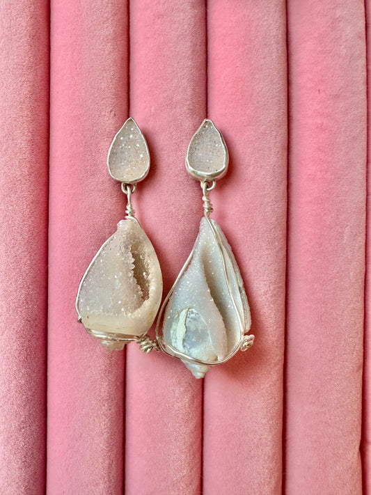 Fossilized Drussy Earrings (top earrings)