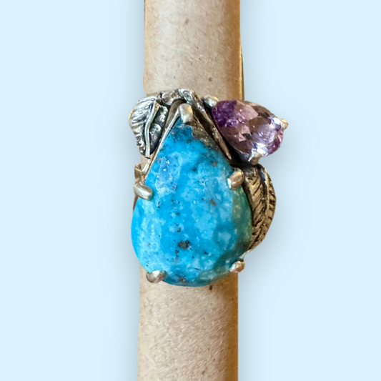Turquoise and Amerthyst Silver Ring