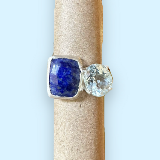 Lapis and Blue Topaz Fine Silver Ring (bottom ring)