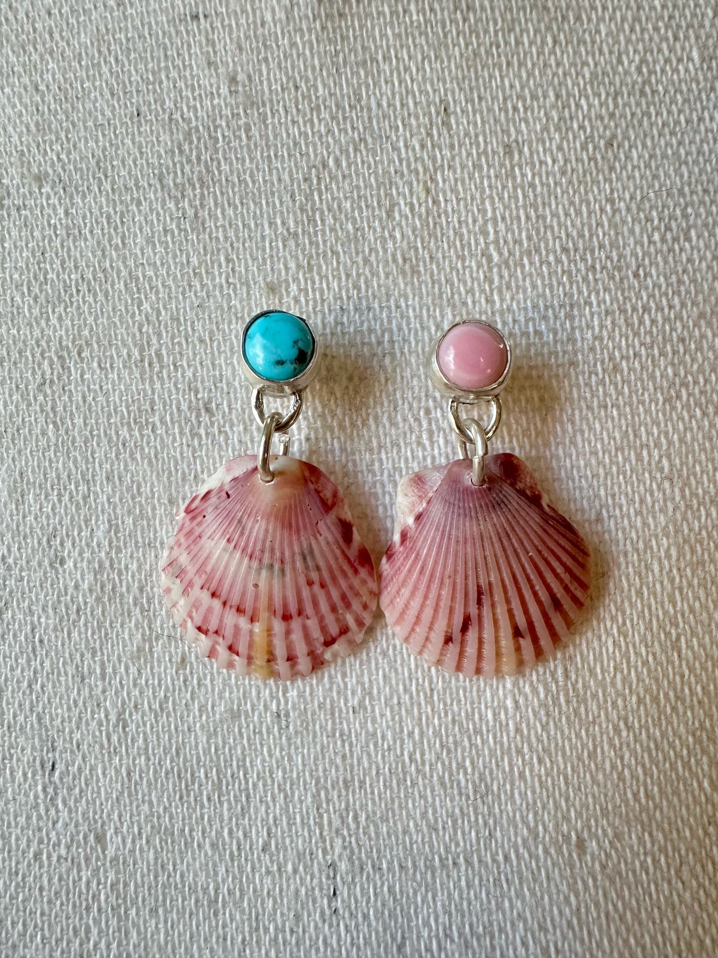 Turquoise, Pink Conch & Shell Earrings