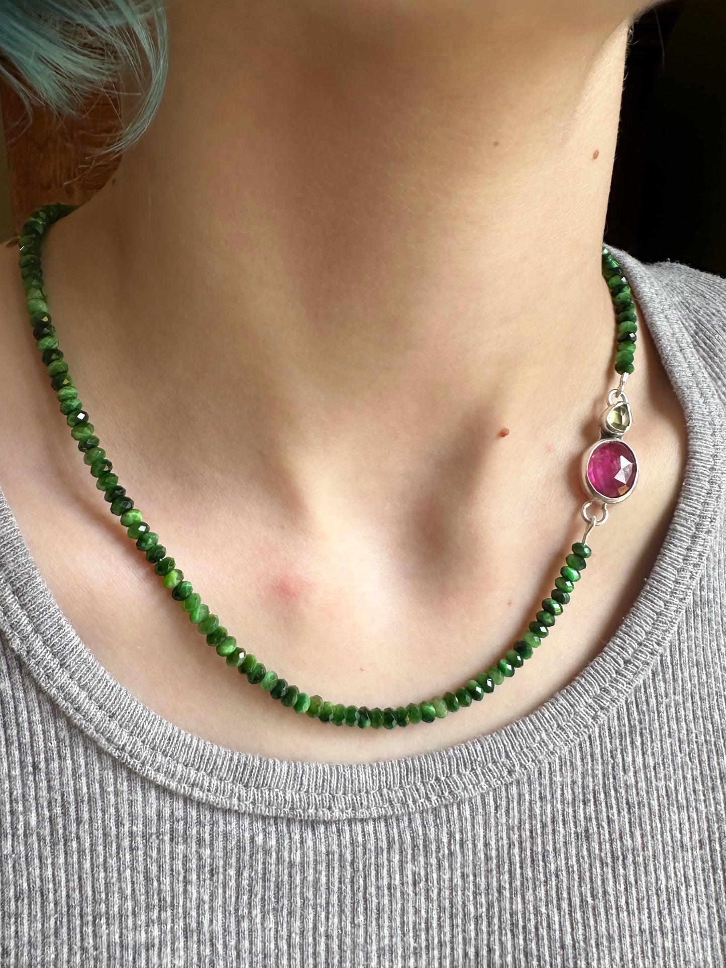 Tiger Eye with Pink Sapphire and Peridot