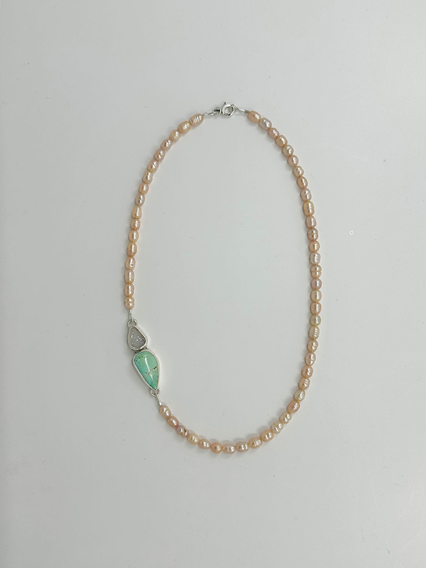 Fresh Water Pearl with Pink Drusy and Sierra Nevada Turqulose