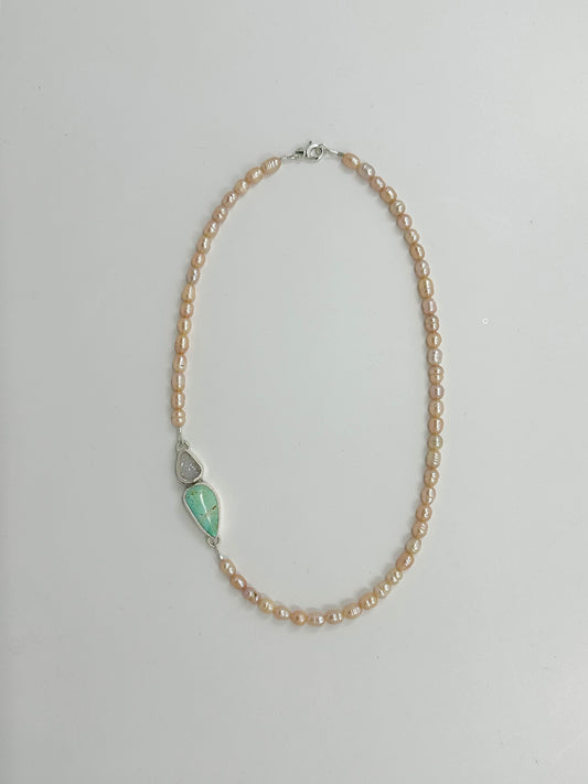 Fresh Water Pearl with Pink Drusy and Sierra Nevada Turqulose