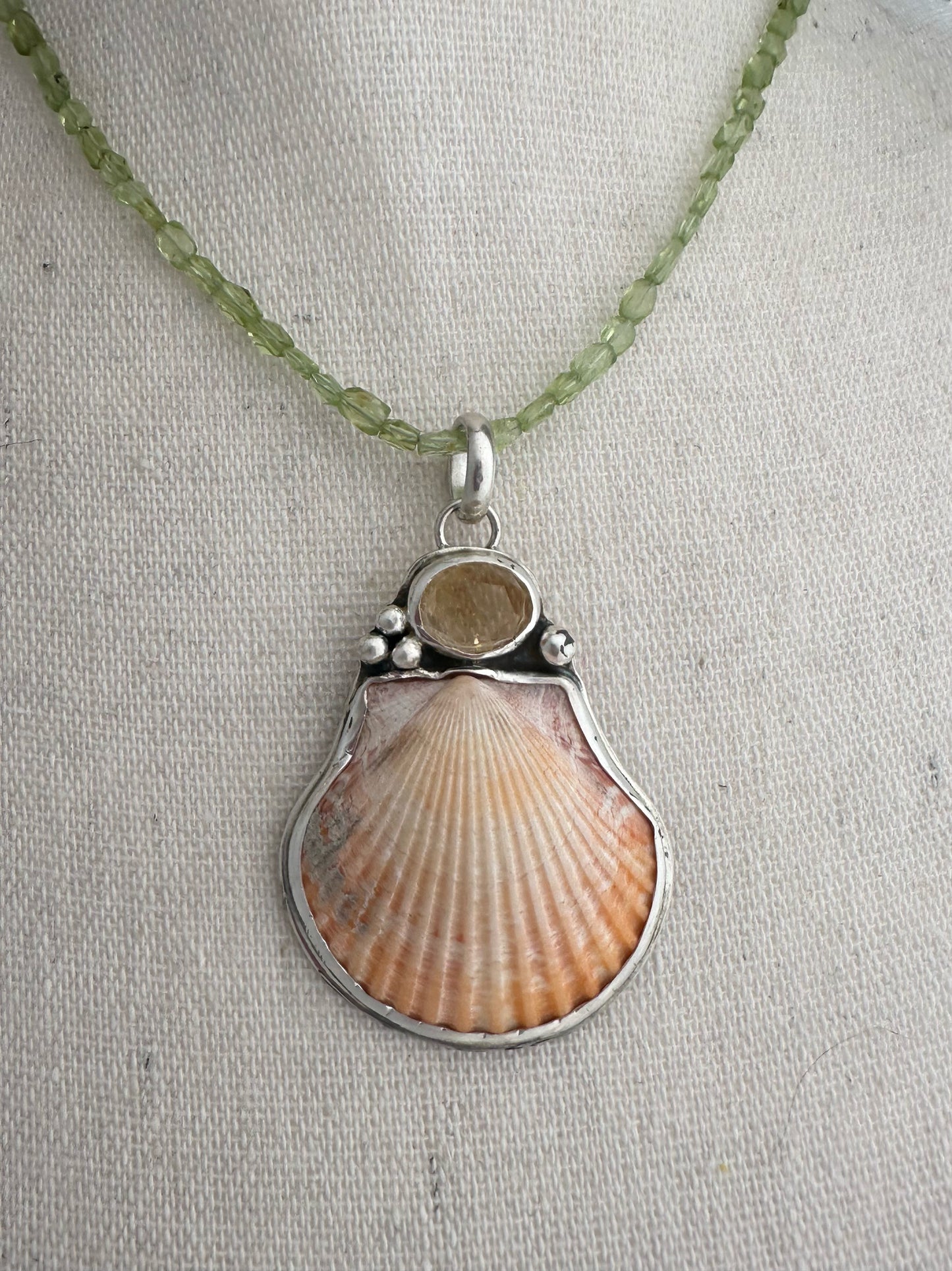 Citrine Shell Pendant with Peridot Necklace