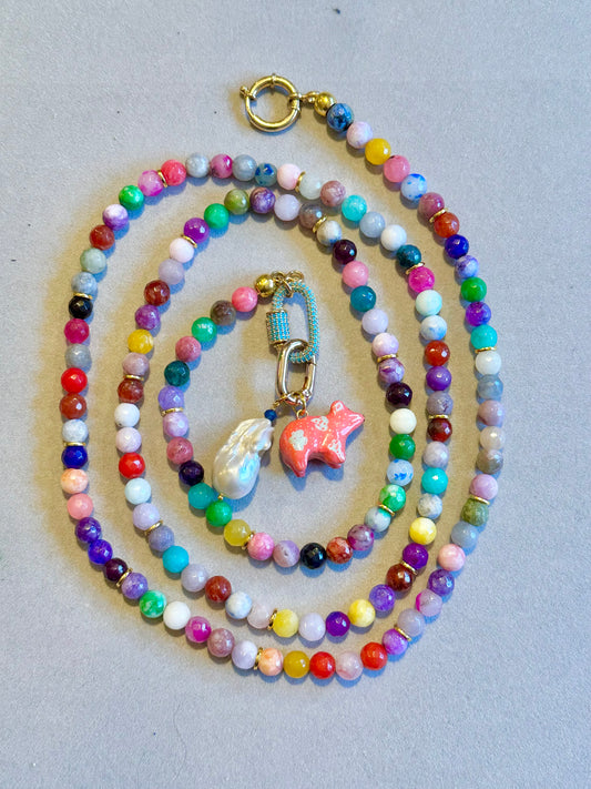 Multi-color Beaded Gem Necklace