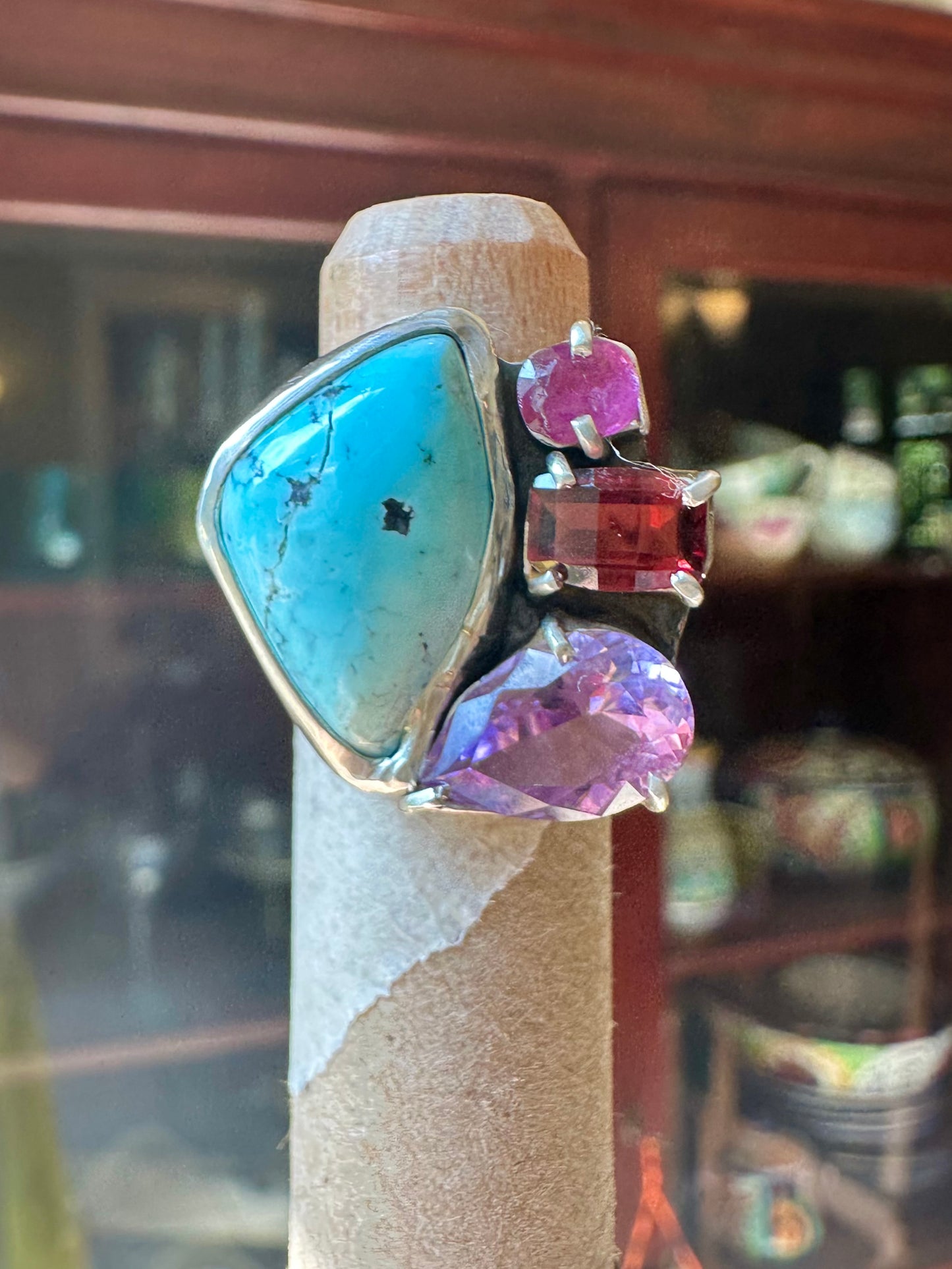 Blue Moon Turquoise with Ruby, Garnet, and Amethyst