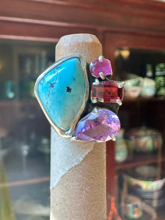 Blue Moon Turquoise with Ruby, Garnet, and Amethyst