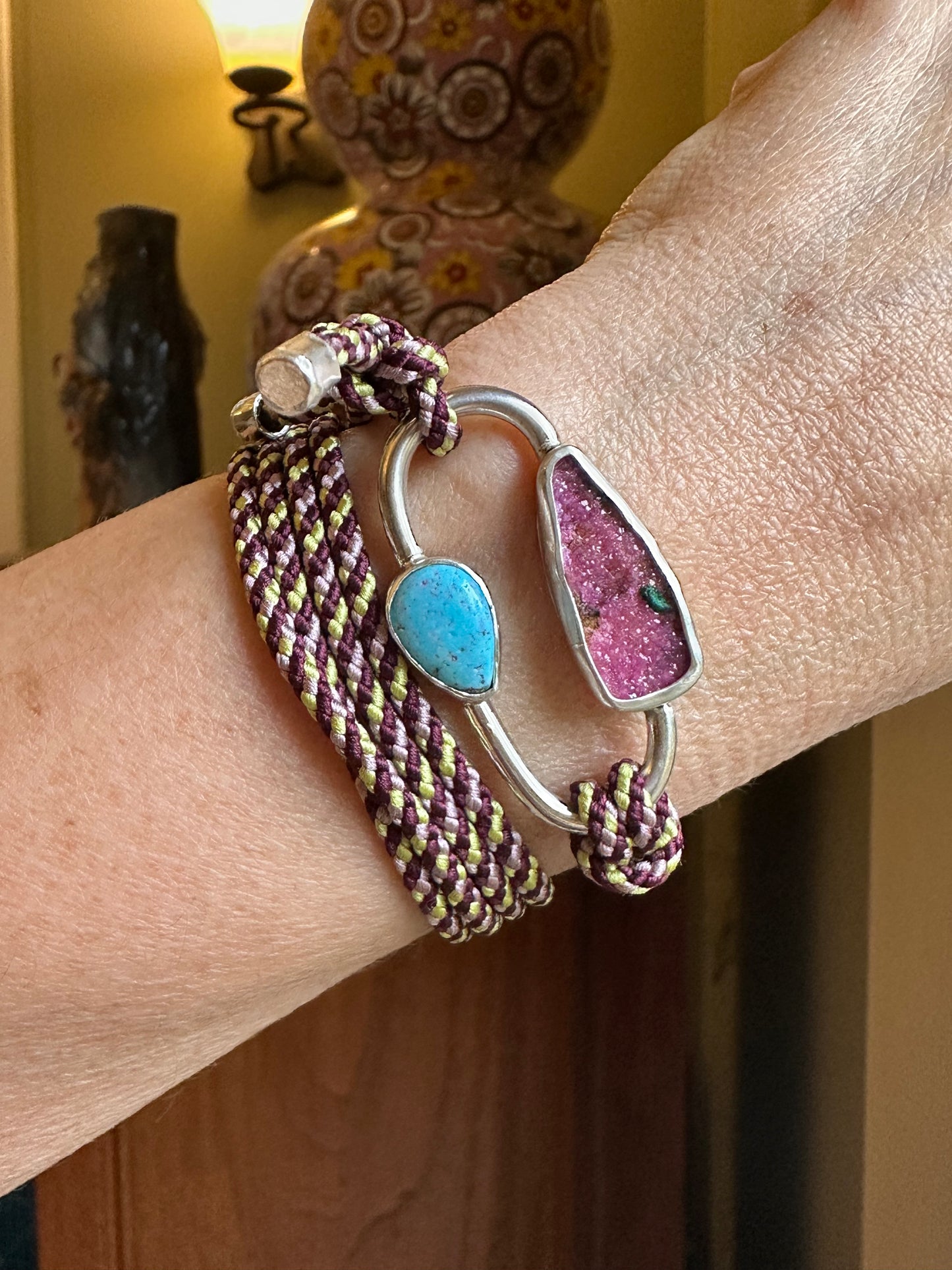 Faux Carabiner - Turquoise and Pink Drusy