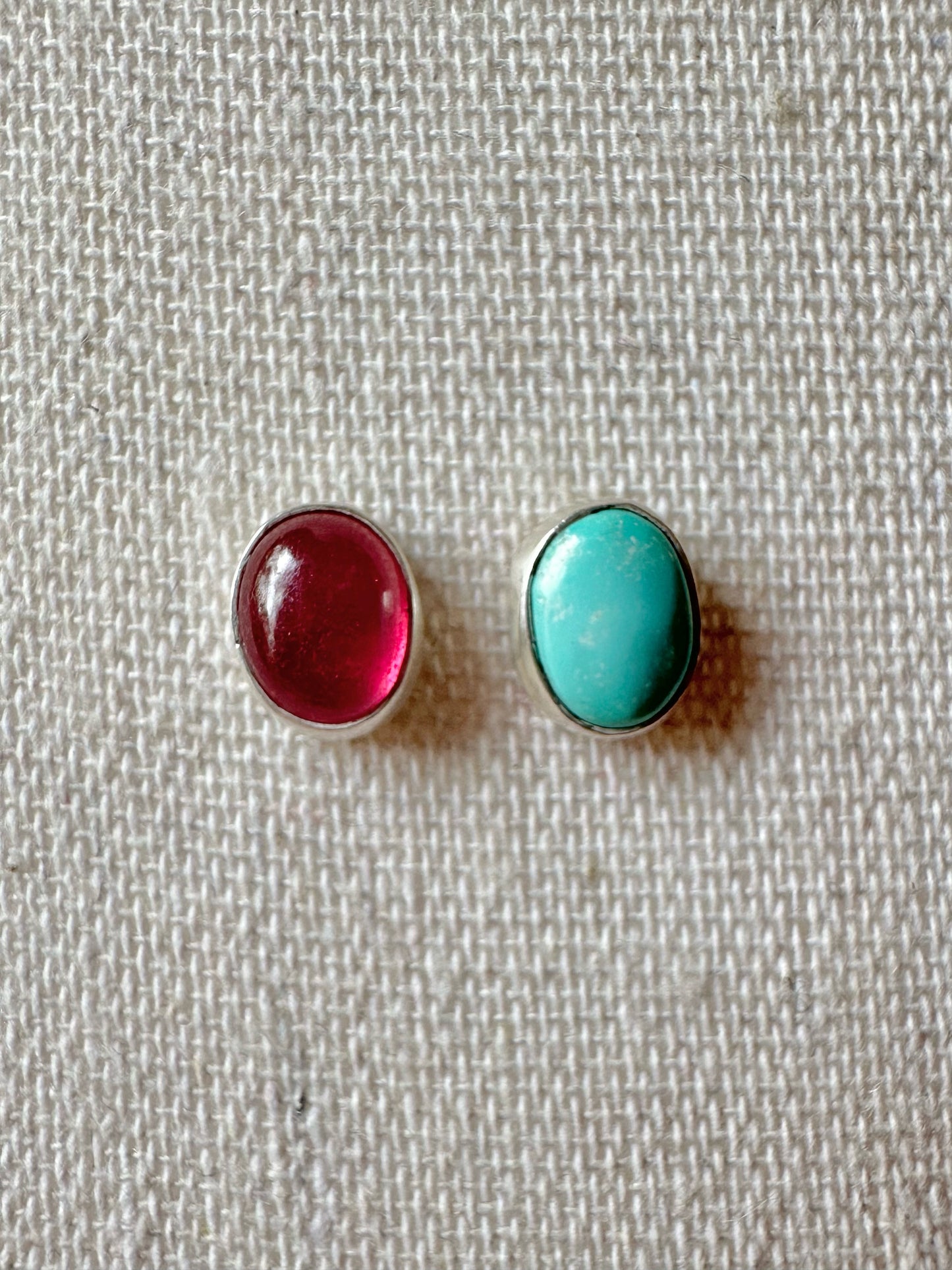 Sonoran Gold Turquoise & Sapphire Cabochon Stud Earrings