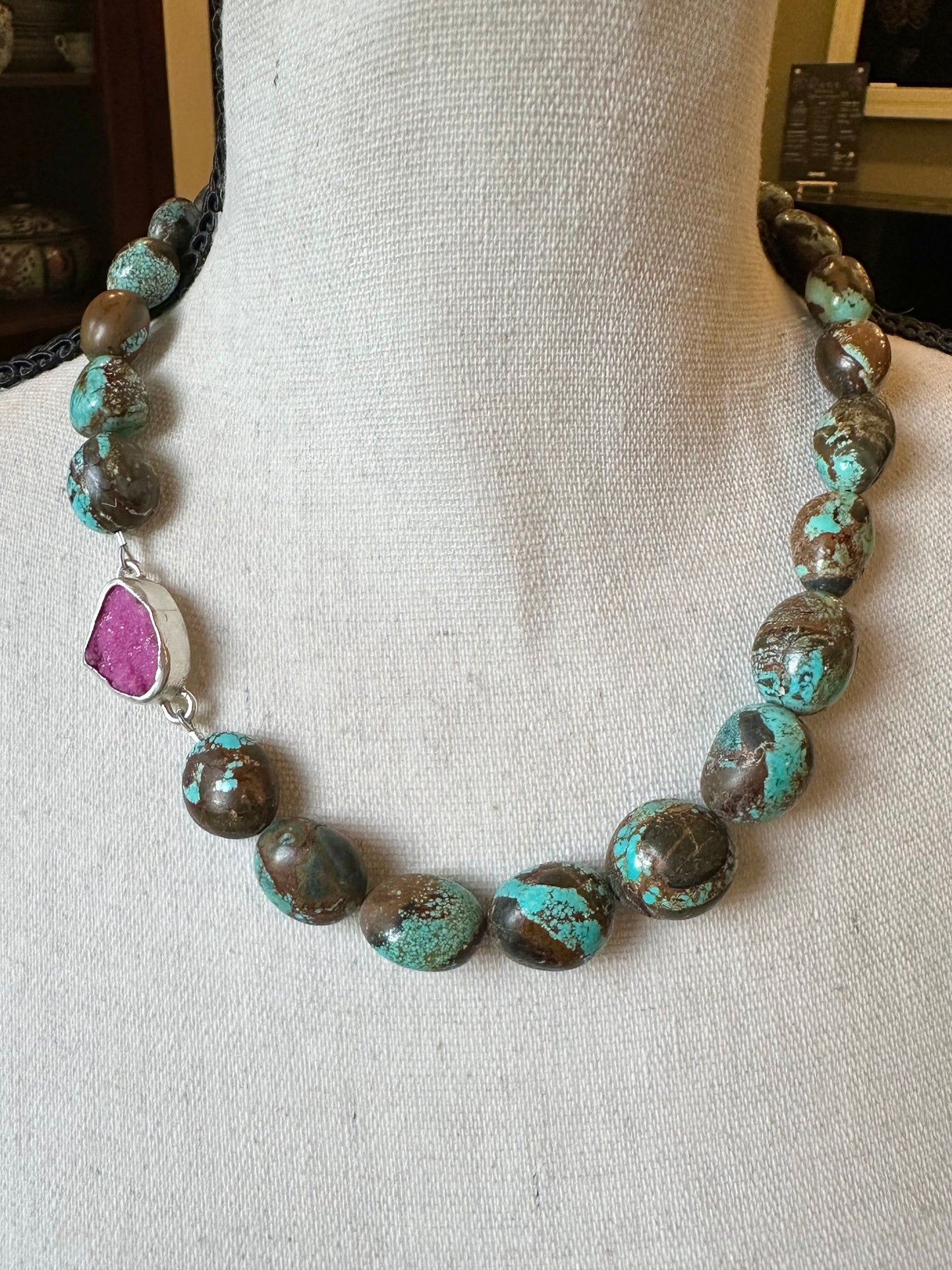 Earthy Green Turquoise and Pink Cobalto Calcite