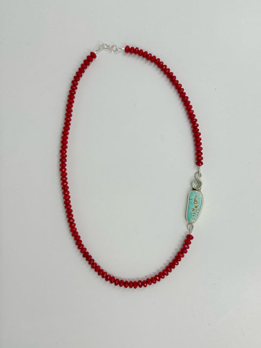 Red Coral with Sierra Nevada Turquoise and Prasiolite