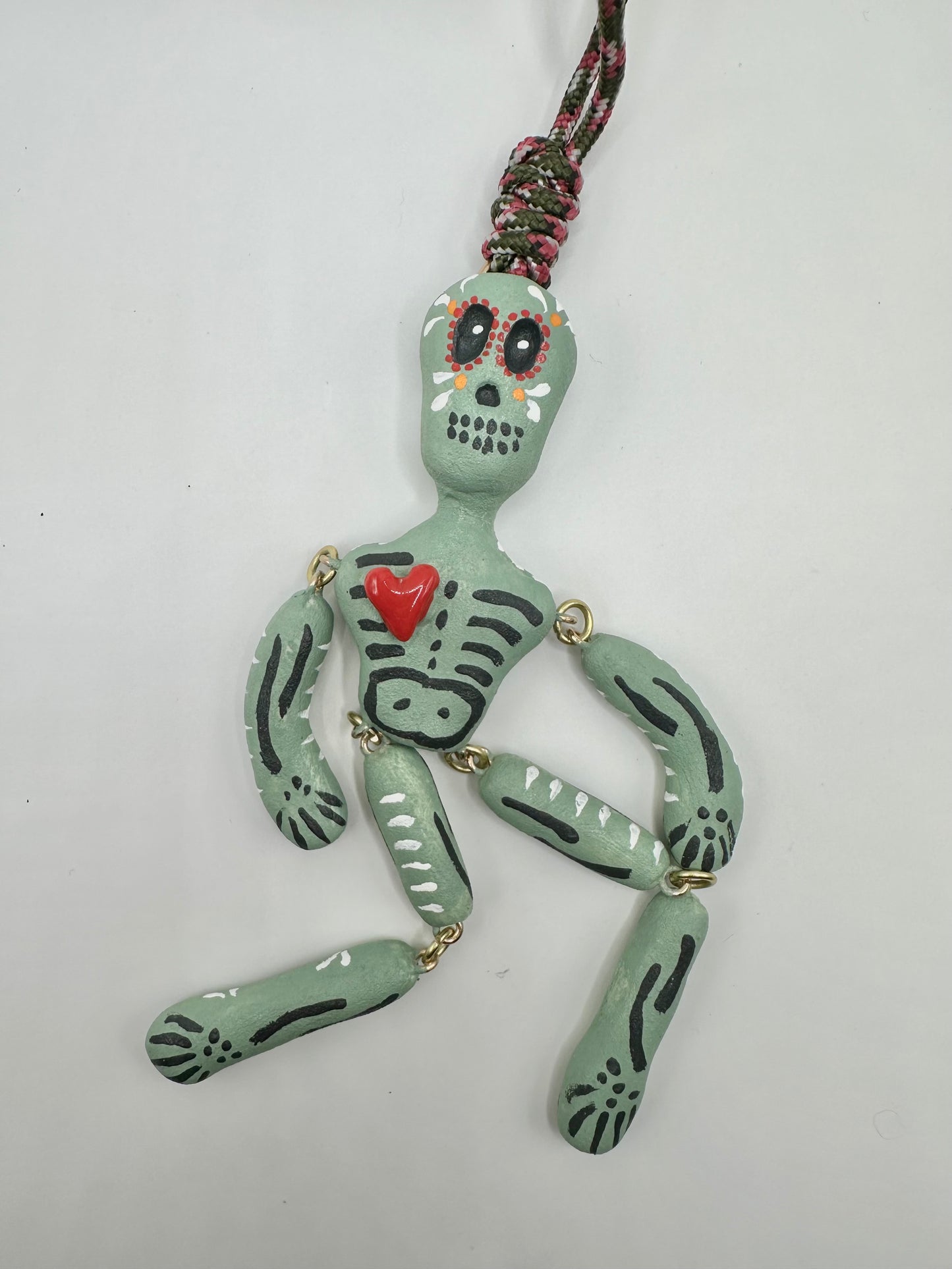 Skeleton Charms - green with red heart