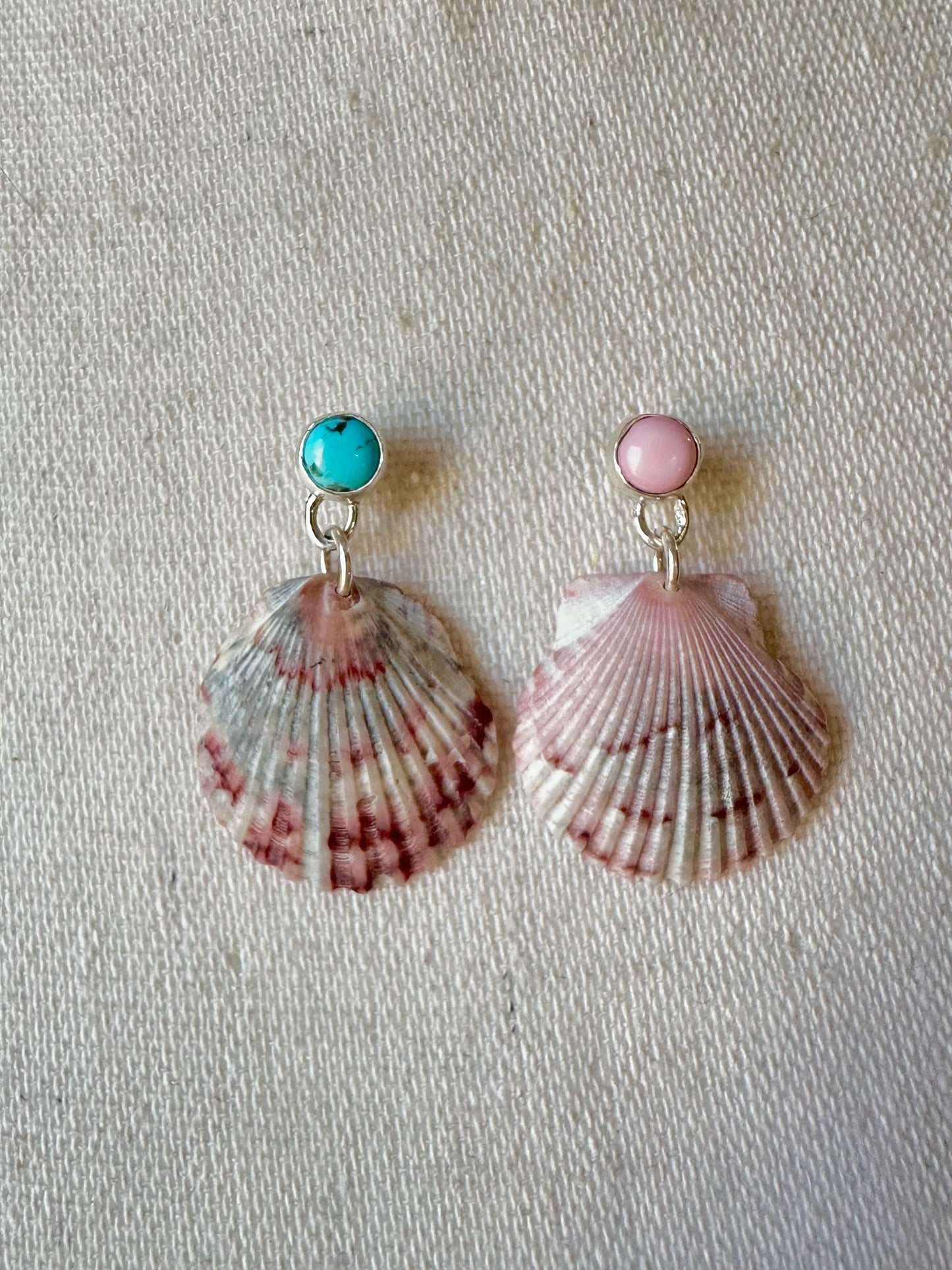 Turquoise, Pink Conch & Scallop Shell Earrings