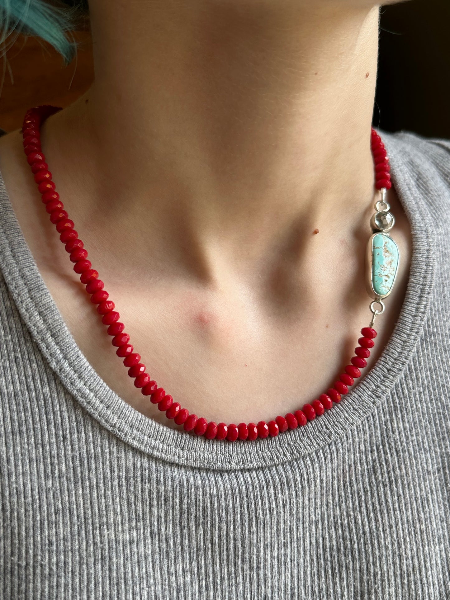 Red Coral with Sierra Nevada Turquoise and Prasiolite