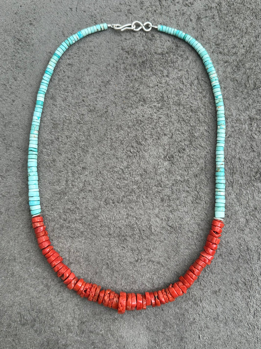 Natural Italian Coral & Fox Turquoise Necklace