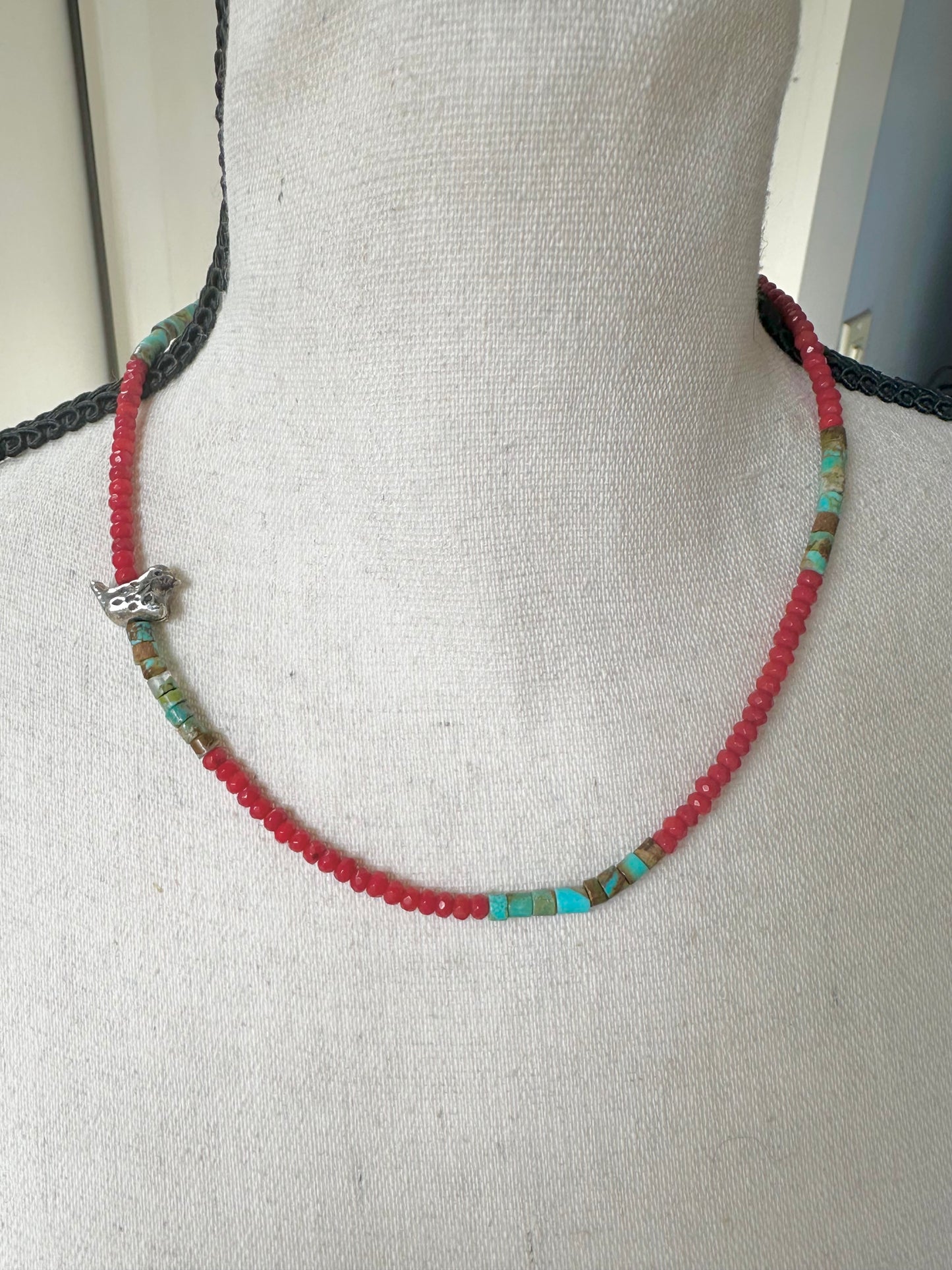 Kingman Heishi and Red Coral with Silver Bird