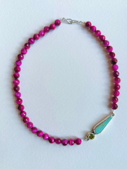 Pink Tiger Eye with Turquoise and Peridot