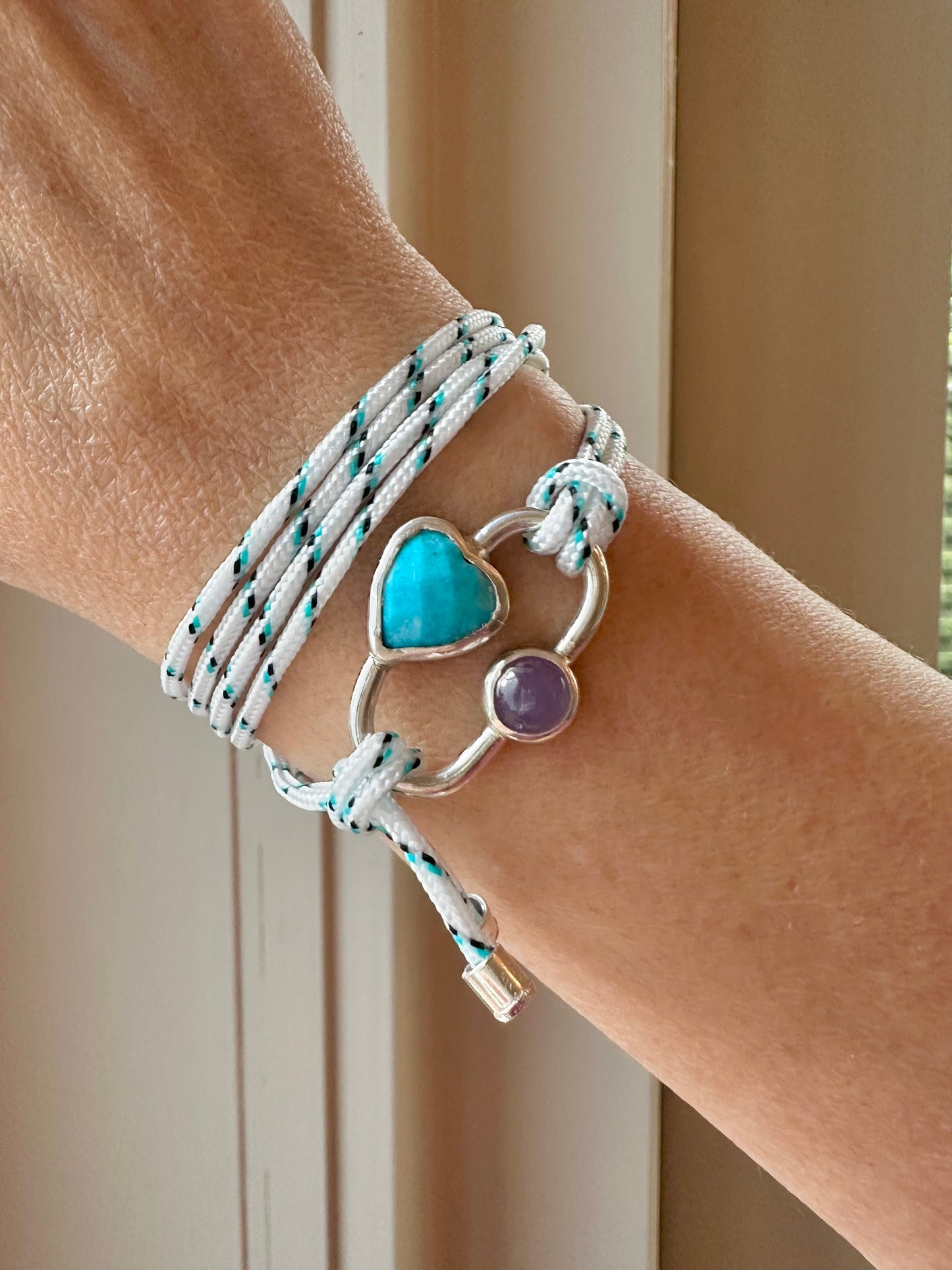 Faux Carabiner - Turquoise Heart and Amerhyst Cabochon