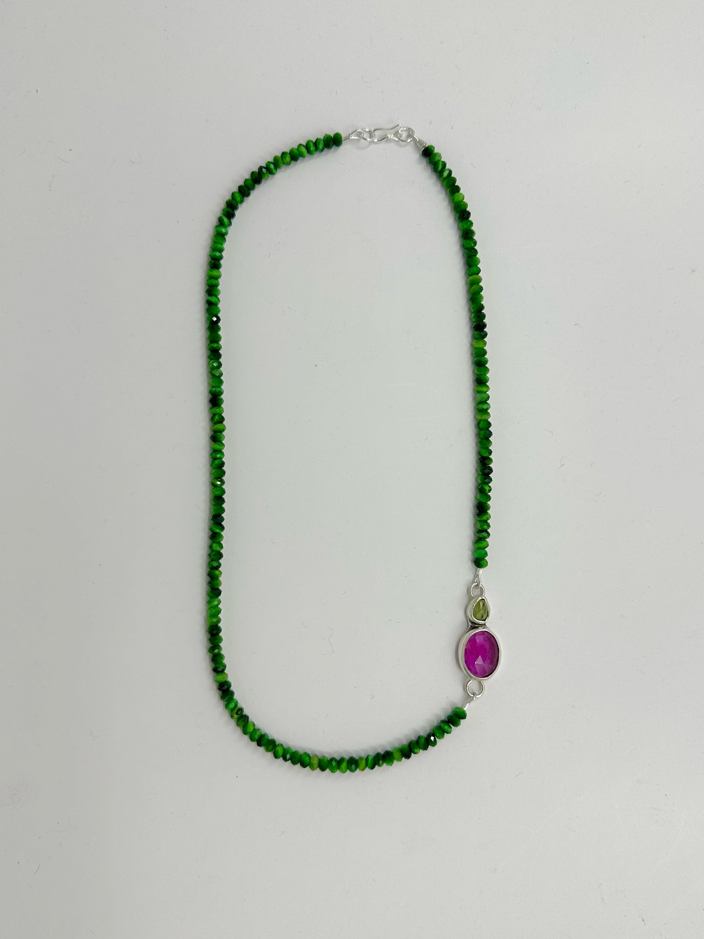 Tiger Eye with Pink Sapphire and Peridot