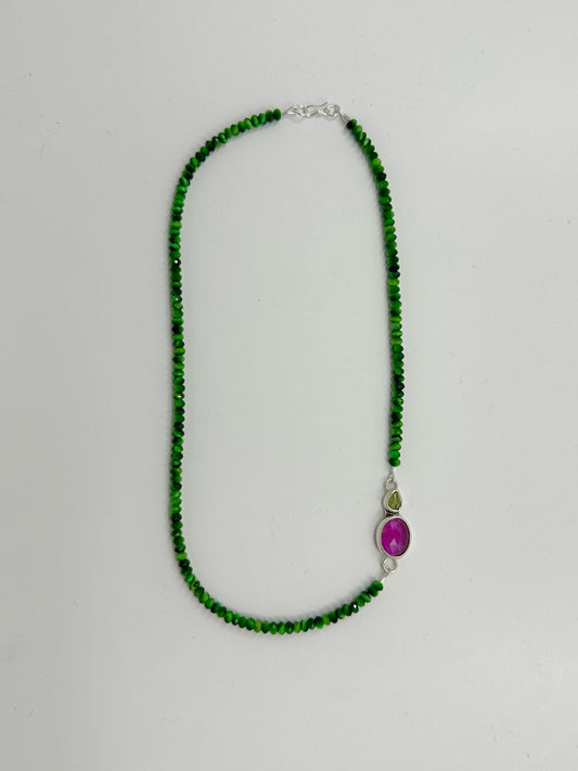 Tiger Eye with Pink Sapphire and Peridot
