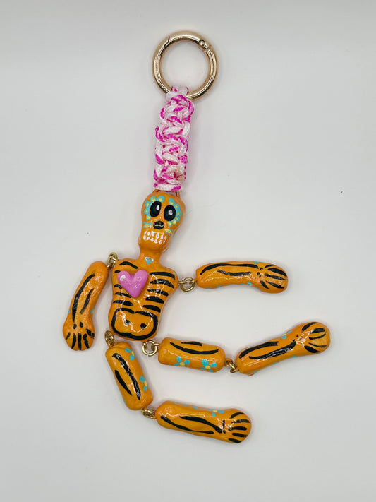 Skeleton Charms - Orange with Pink Heart