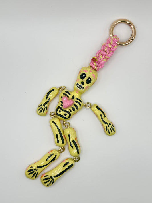 Skeleton Charms - Yellow with Pink Heart