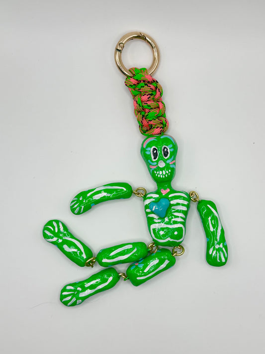 Skeleton Charms - Green with Blue Heart