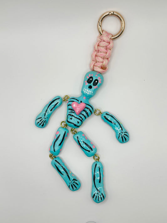 Skeleton Charms - Blue with Pink Heart