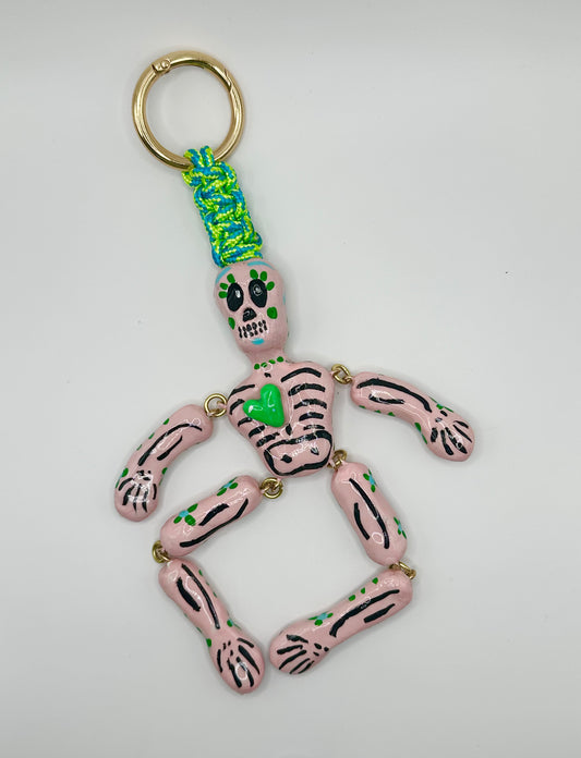Skeleton Charms - Light Pink with Green Heart
