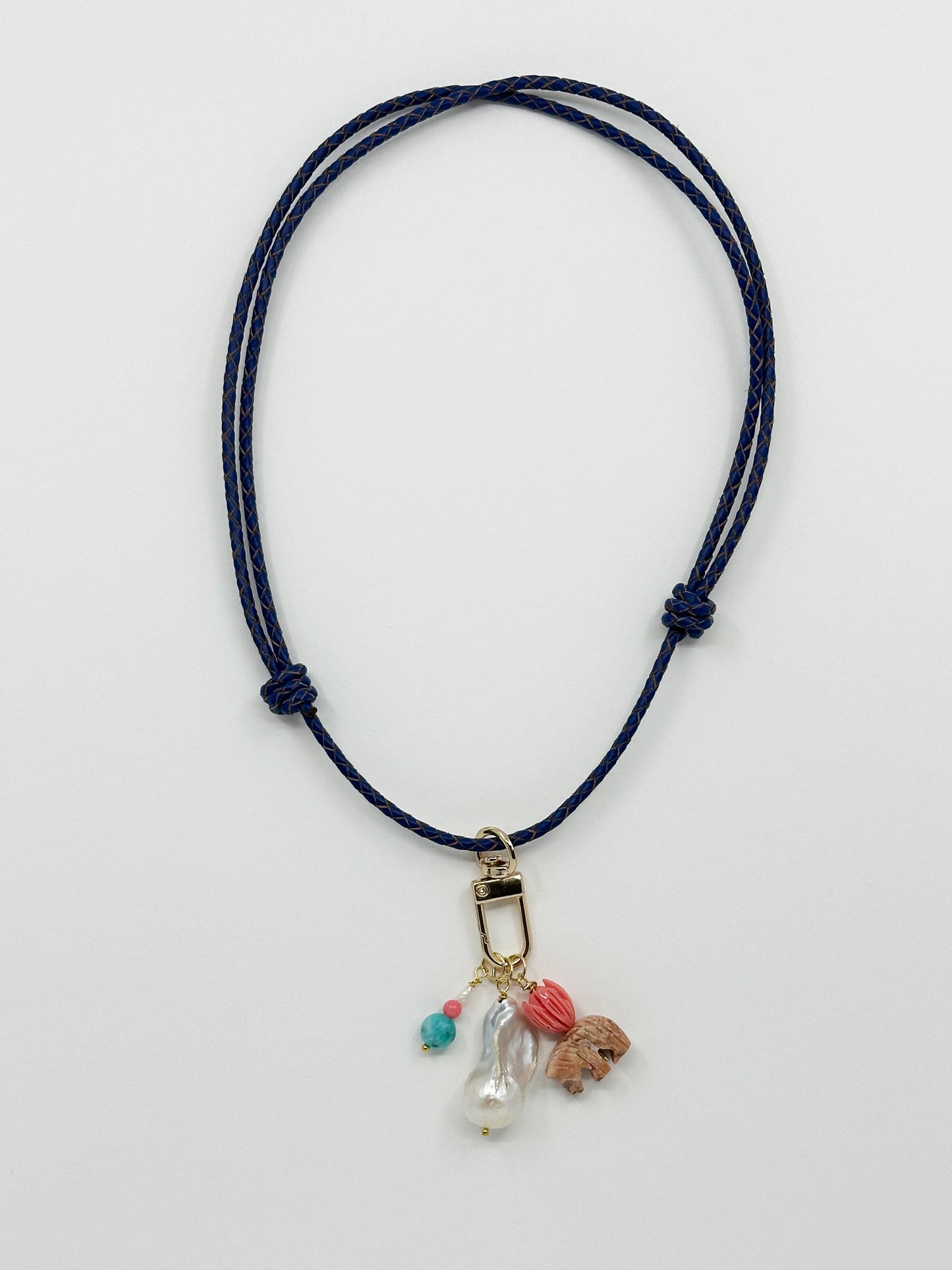 Adjustable Leather Cord Necklace with Baroque Pearl and Zuni Fetish Bear