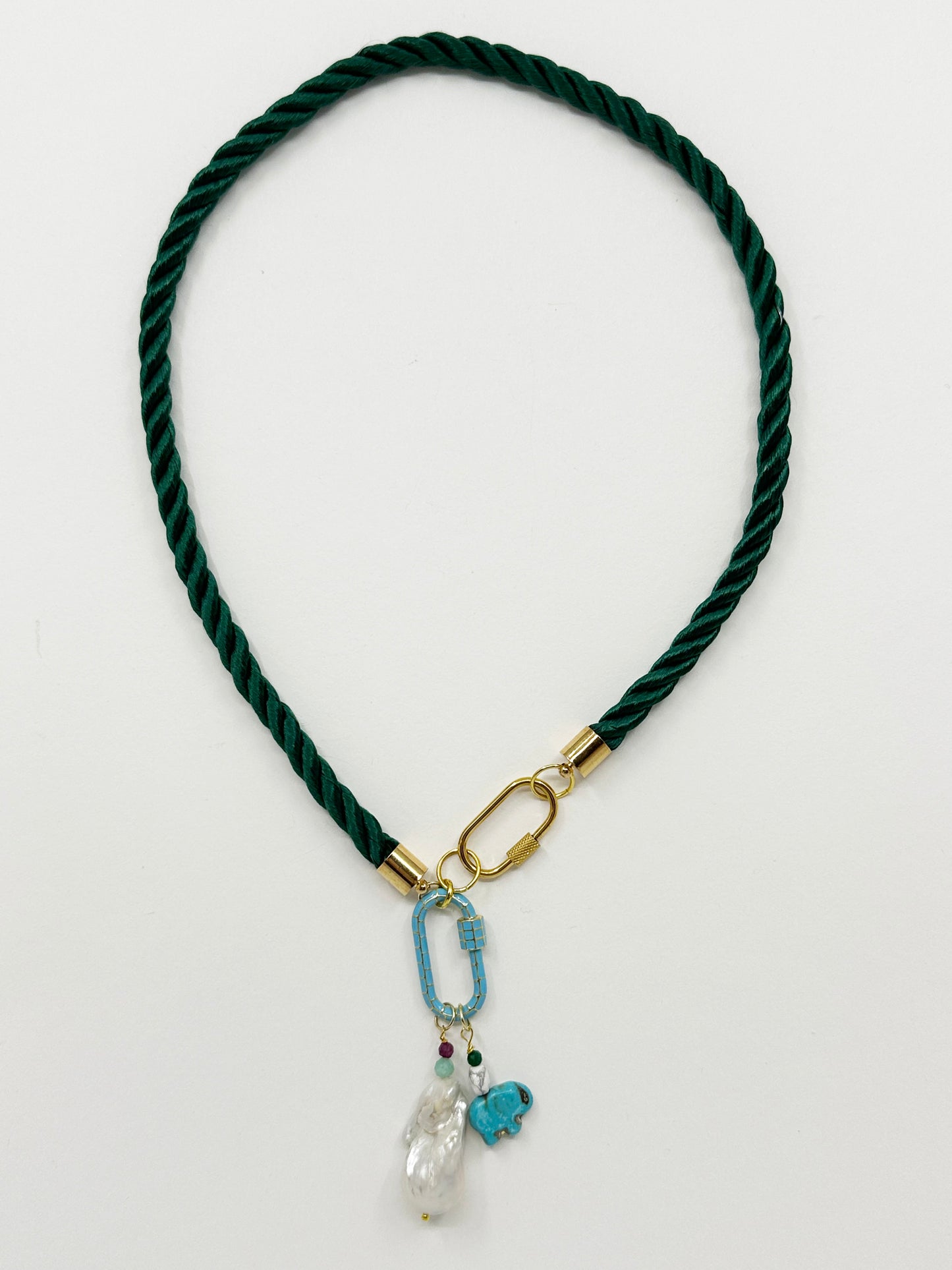 Baroque Pearl on Emerald Green Silk Twisted Cord