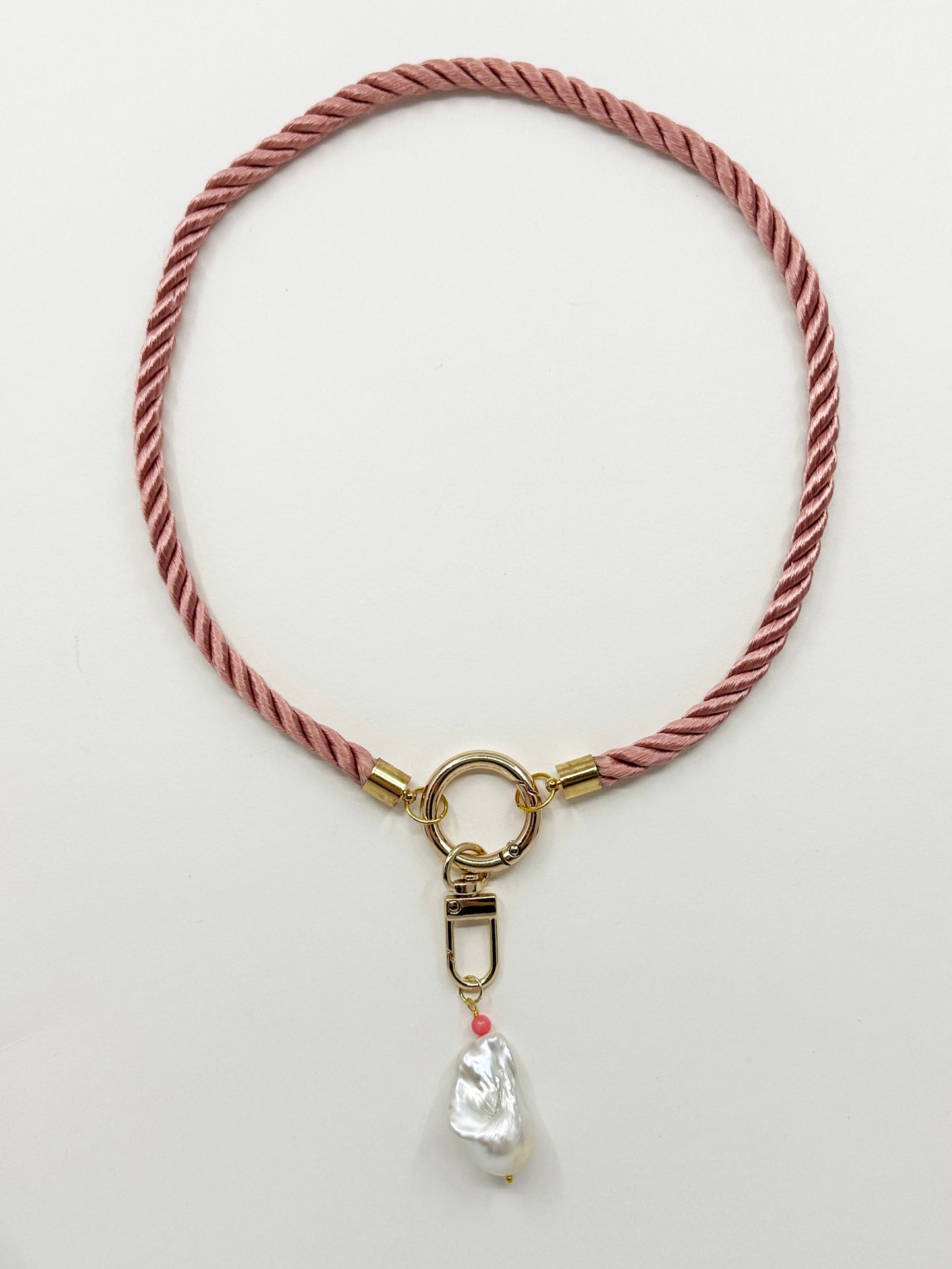 Baroque Pearl on Rose Pink Silk Twisted Cord