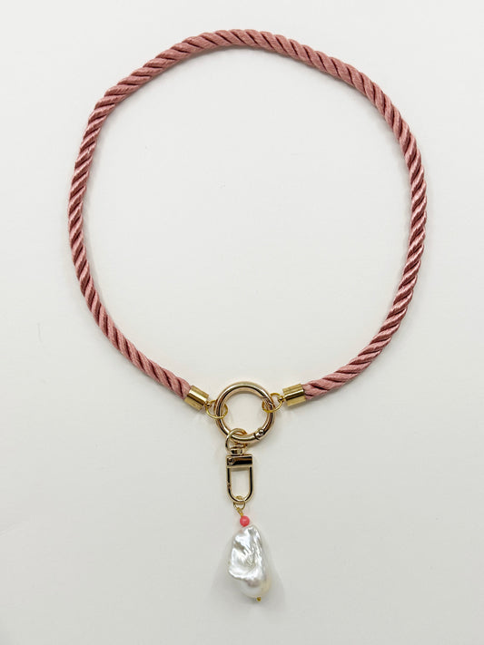 Baroque Pearl on Rose Pink Silk Twisted Cord