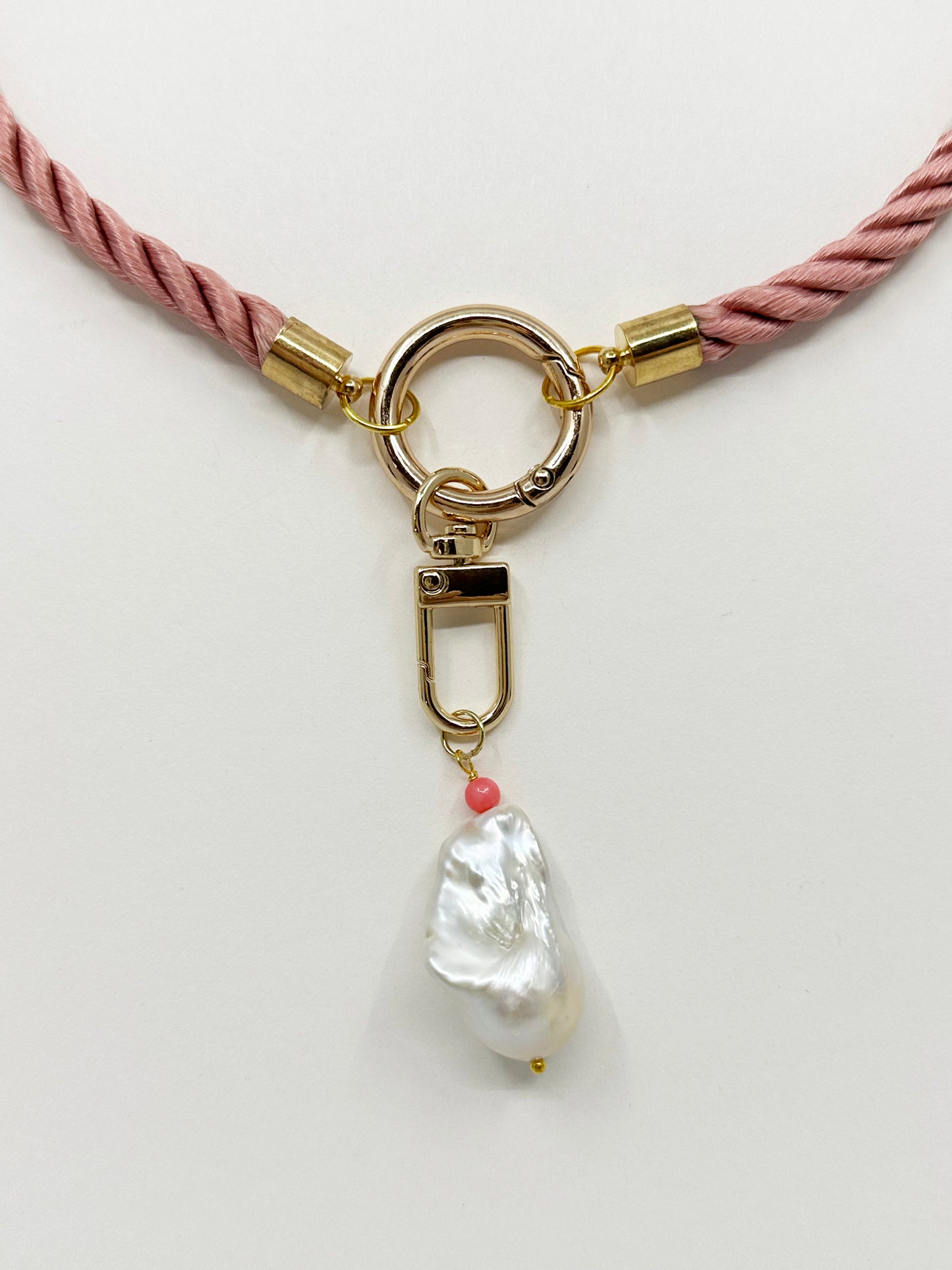 Baroque Pearl on Rose Pink Silk Twisted Cord